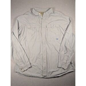 ExOfficio Fishing Hiking Shirt Mens XL Blue Plaid Long Sleeve Snap Excellent